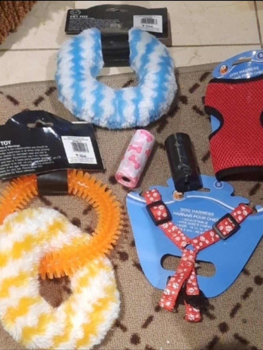 NWT LOT OF 6pc Colorful Dog Puppy Toys, Harness Set /Poo-bags, BUNDLE Small Size